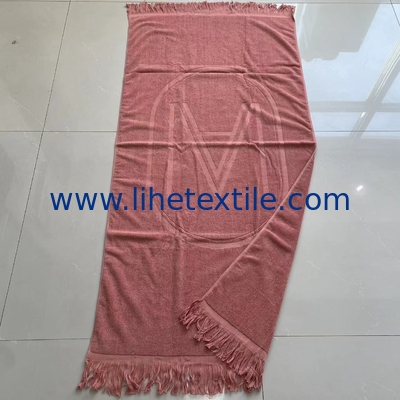 Plain Dyed Custom Pattern Beach Towel With Embossed Logo and Tassel