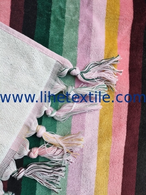 Large size white tassel print design jacquard beach towel velour cotton printing towel