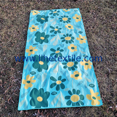 Light Weight Microfiber Double Side Print Green Sunflower Beach Towel