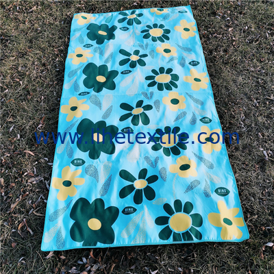 Light Weight Microfiber Double Side Print Green Sunflower Beach Towel