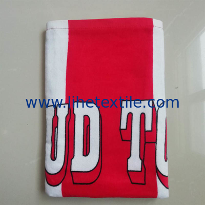 100% cotton terry velour 2 person beach towel, white striped beach towel with logo