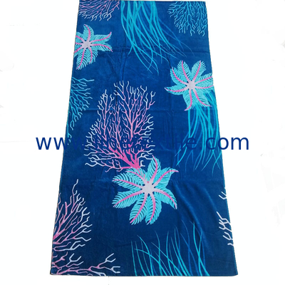 Extra large thick blue beach towel custom cotton marine plants printed beach towel