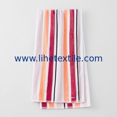 100% cotton fabric with embroidery logo colorful stripe jacquard beach towels