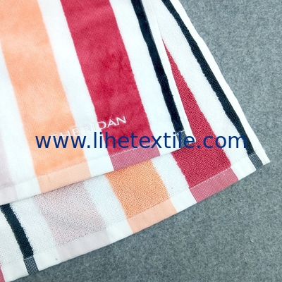 100% cotton fabric with embroidery logo colorful stripe jacquard beach towels