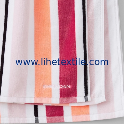 100% cotton fabric with embroidery logo colorful stripe jacquard beach towels