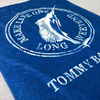 100% Cotton printed customized design logo blue beach towel