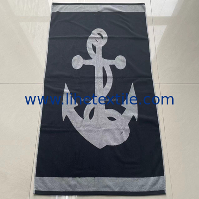 100% cotton jacquard bath towel custom logoNavy anchor velour woven jacquard beach towel