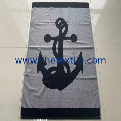 100% cotton jacquard bath towel custom logoNavy anchor velour woven jacquard beach towel