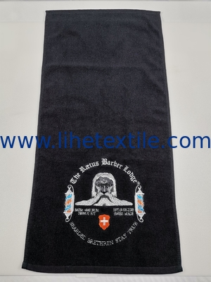 Wholesale 100% cotton plain black hand towel with embroidery logo sport gym towel