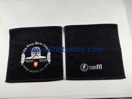 Wholesale 100% cotton plain black hand towel with embroidery logo sport gym towel