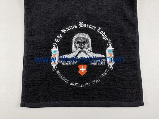 Wholesale 100% cotton plain black hand towel with embroidery logo sport gym towel