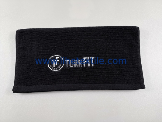Wholesale 100% cotton plain black hand towel with embroidery logo sport gym towel