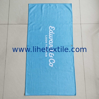 RPET bottle recycled polyester material waffle fabric custom design double side print beach towel with logo