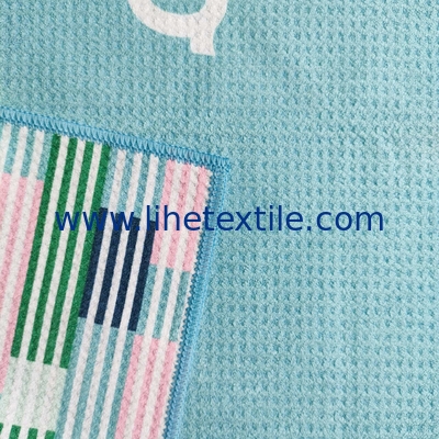 RPET bottle recycled polyester material waffle fabric custom design double side print beach towel with logo