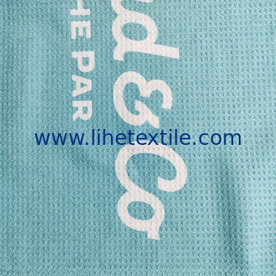RPET bottle recycled polyester material waffle fabric custom design double side print beach towel with logo