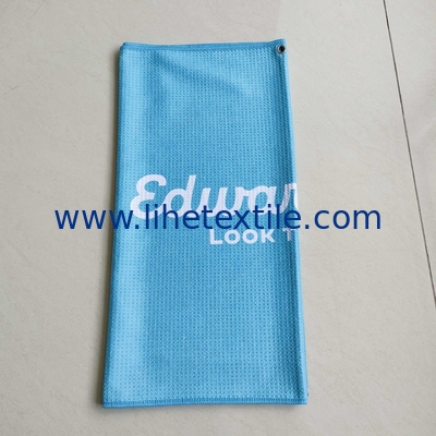 RPET bottle recycled polyester material waffle fabric custom design double side print beach towel with logo