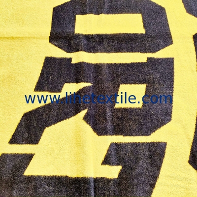 Black beach towel 450gsm velour black and orange yellow yarn dyed jacquard custom beach towels