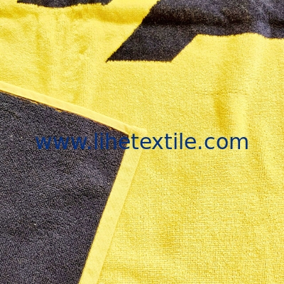 Black beach towel 450gsm velour black and orange yellow yarn dyed jacquard custom beach towels