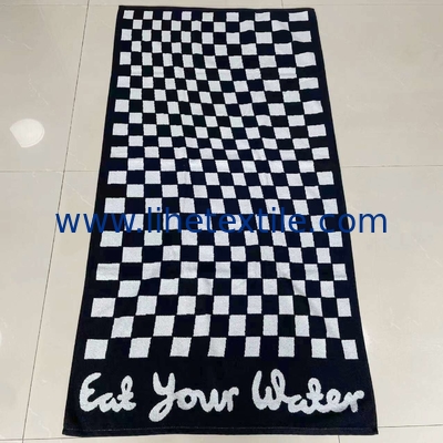 Wholesale 100% Cotton custom Jacquard black and white Elements Of A Checkerboard Grid Towel with logo
