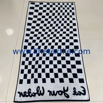 Wholesale 100% Cotton custom Jacquard black and white Elements Of A Checkerboard Grid Towel with logo