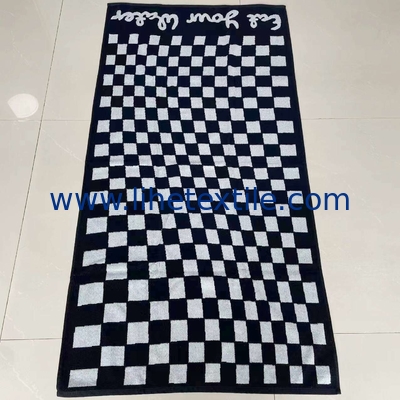 Wholesale 100% Cotton custom Jacquard black and white Elements Of A Checkerboard Grid Towel with logo