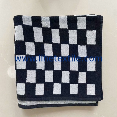 Wholesale 100% Cotton custom Jacquard black and white Elements Of A Checkerboard Grid Towel with logo