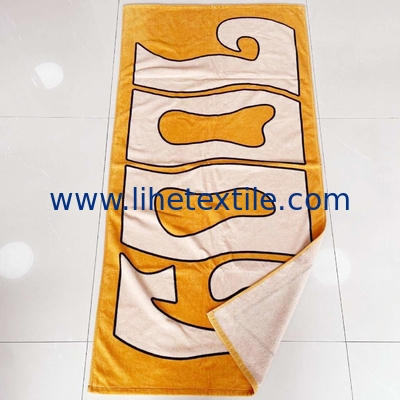 100% cotton double sides printing custom beach towel double sided printed oversize yellow cotton beach towel orange beac