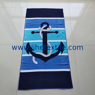 Navy blue microfiber custom sublimation summer large beach towel blue white linen tropical gingham stripe luxury beach t