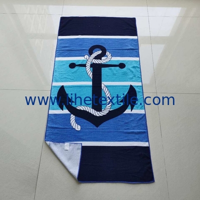 Navy blue microfiber custom sublimation summer large beach towel blue white linen tropical gingham stripe luxury beach t