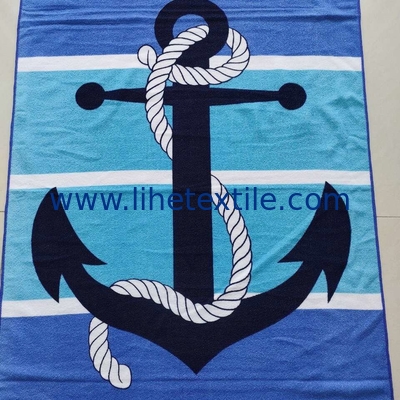 Navy blue microfiber custom sublimation summer large beach towel blue white linen tropical gingham stripe luxury beach t