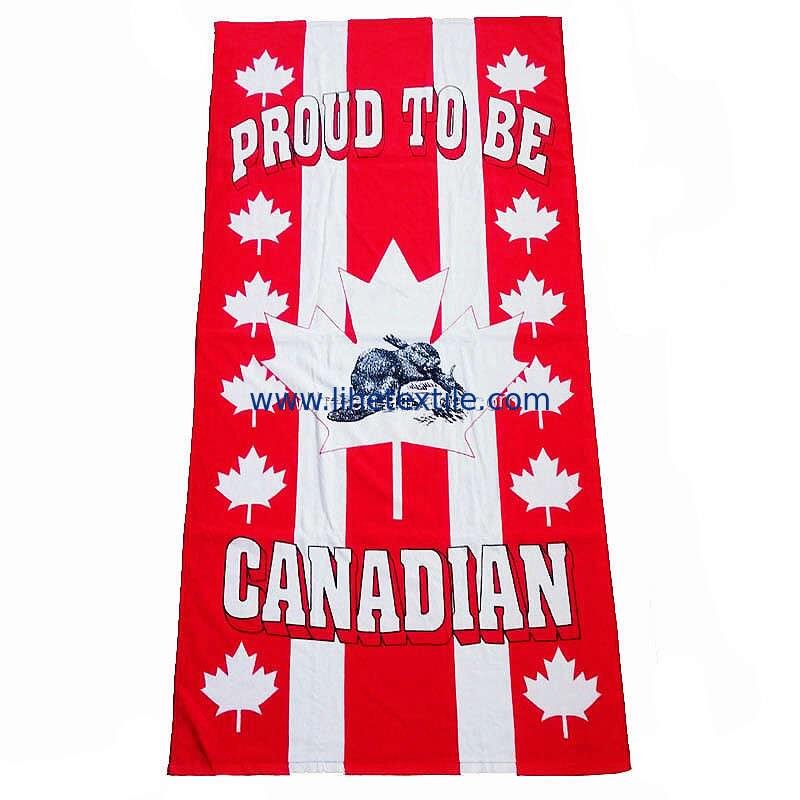 100% Cotton Terry Velour 2 Person Beach Towel Custom Print The Maple Leaf White And Red Striped Beach Towel With Logo