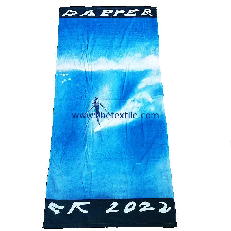Factory OEM Custom Personalized Logo Reactive Printed 100% Cotton Fabric Rectangle Large Oversized Terry Cotton Beach To