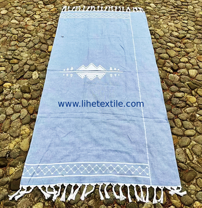 2022 High Quantity Custom Blue Jacquard Turkish Beach Towel with tassel Sand Free Cotton Beach Towels