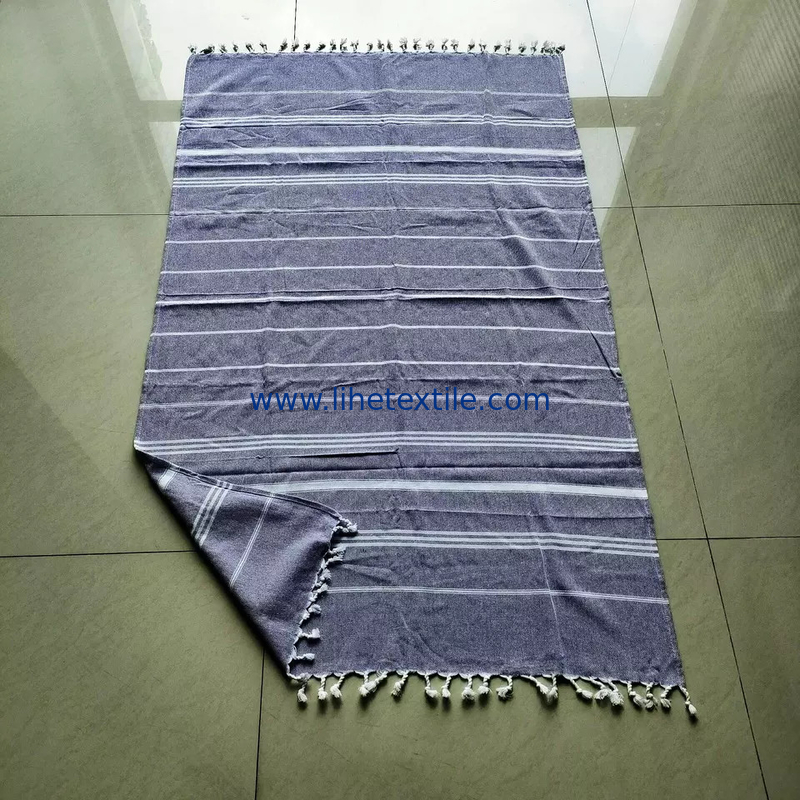 2022 High Quantity Turkish Beach Towel Custom Print Striped Fringed Sand Free Cotton Beach Towels