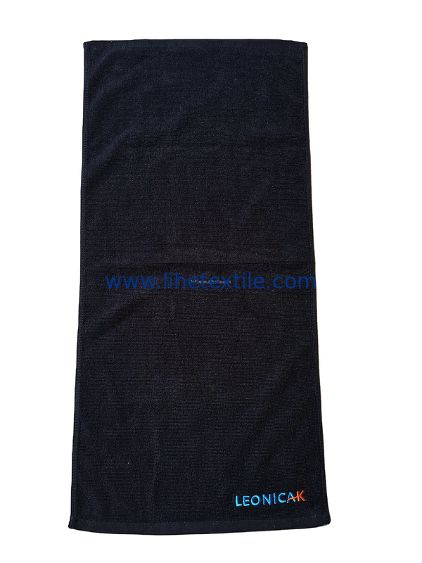 Wholesale 100% cotton plain black hand towel with embroidery logo sport gym towel