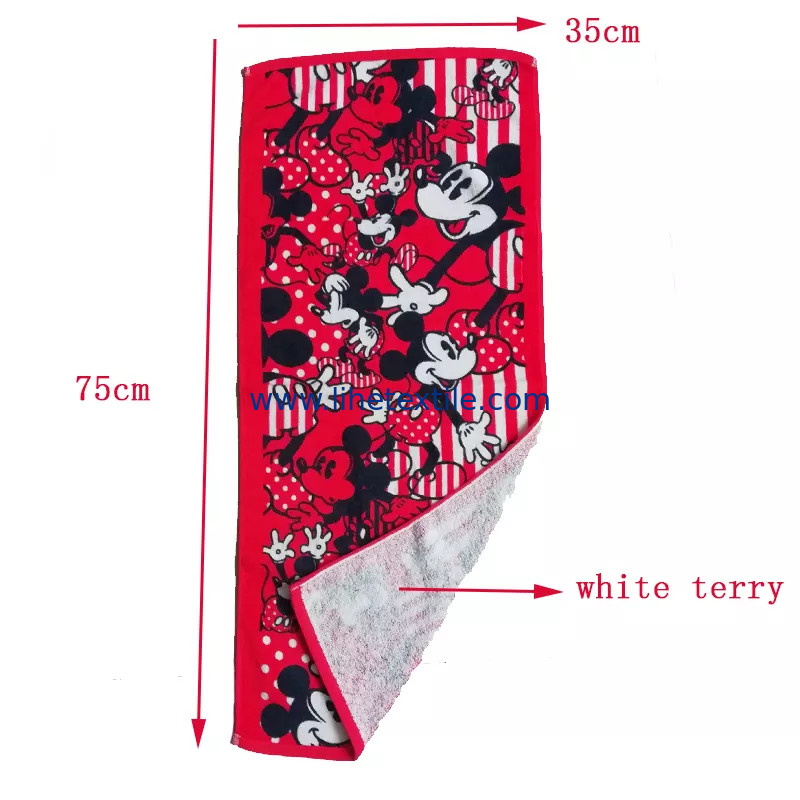 100% cotton digital print beach towel for kids Red Mickey cartoon beach towel with logo