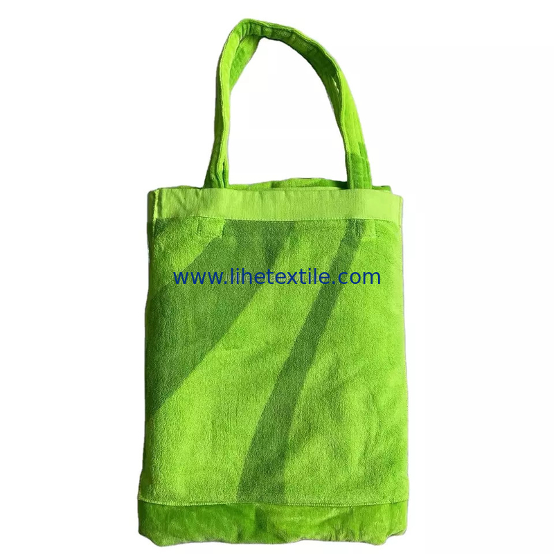 Custom 100% Cotton Jacquard beach bags with Beach Towel Green 100*180CM Large Size Portable type can be folded into a ba