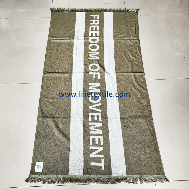 High quality plush 100% organic cotton velour heavy custom cabana stripe jacquard printed terry beach towel with logo