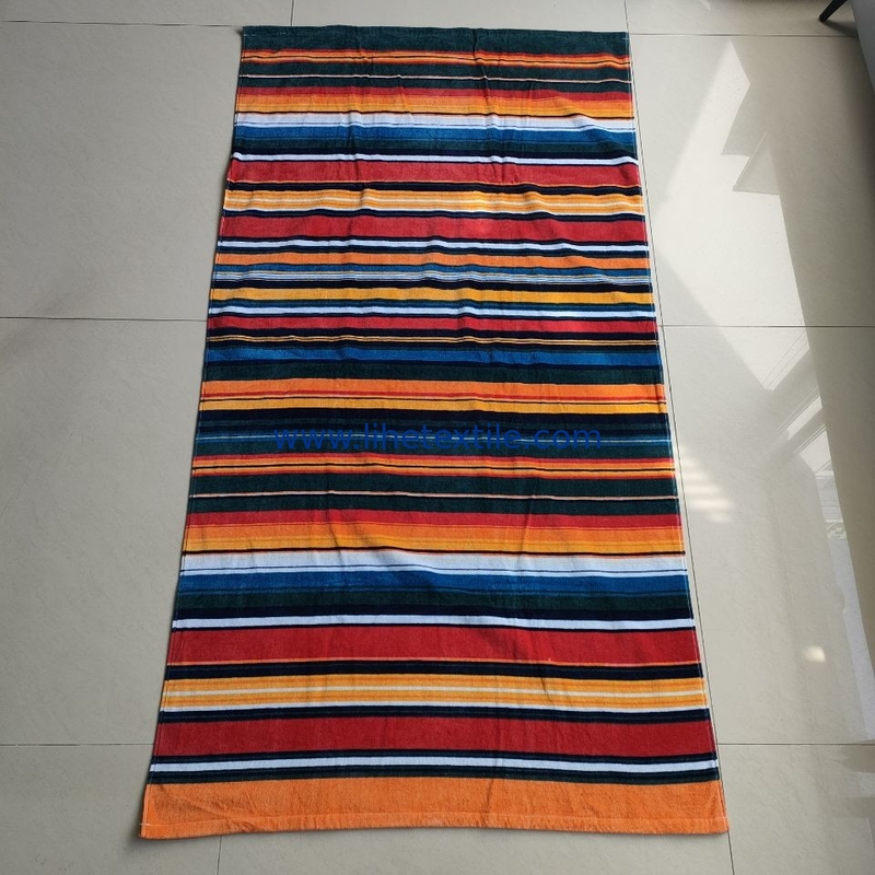 Amazon hot sale 100% cotton custom designer print with logo sublimation beach towels oversized stripe beach towel