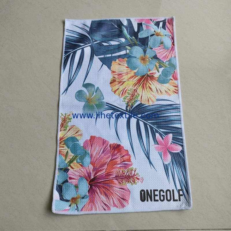RPET plastic bottle fiber custom design double side printed recycled microfiber waffle sand free beach towel
