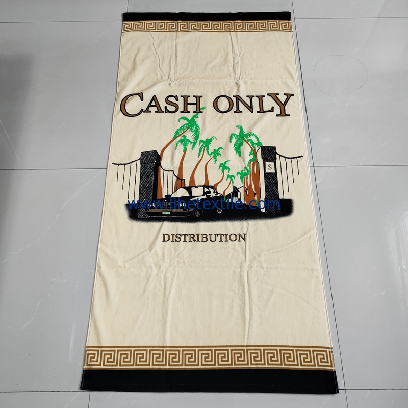 Promotional/Wholesale Portable Big 100% Cotton Custom Bag Luxury Digital Printed Custom Logo Beach Towel