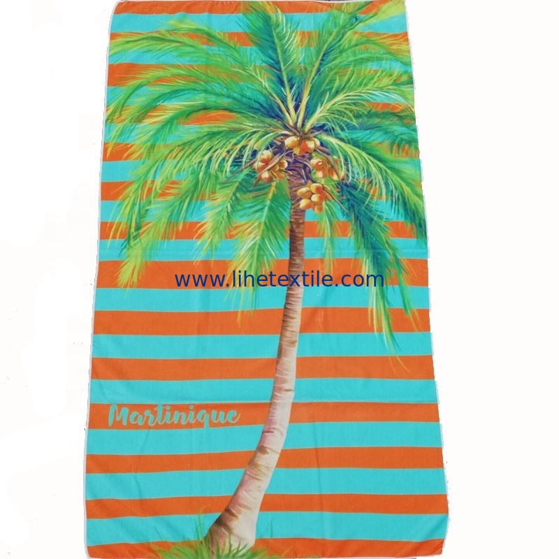 Factory Wholesale Microfiber Custom Orange and Blue Stripe Coconut Printed Beach Towels