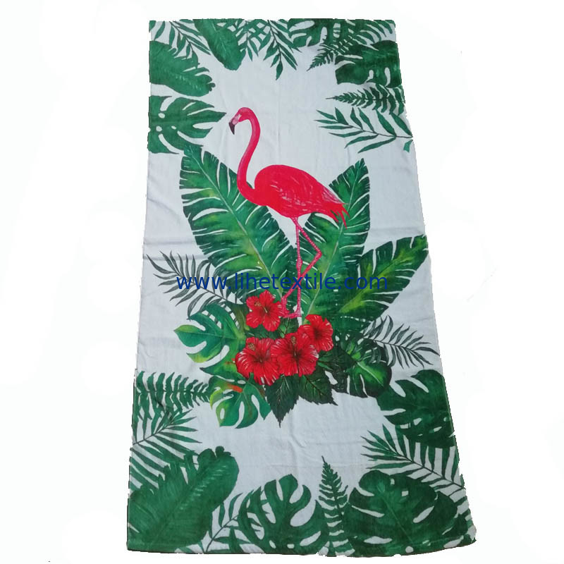 Factory OEM Custom Personalized Logo Flamingo Printed Rectangle Large Oversized Soft Terry Beach Towel
