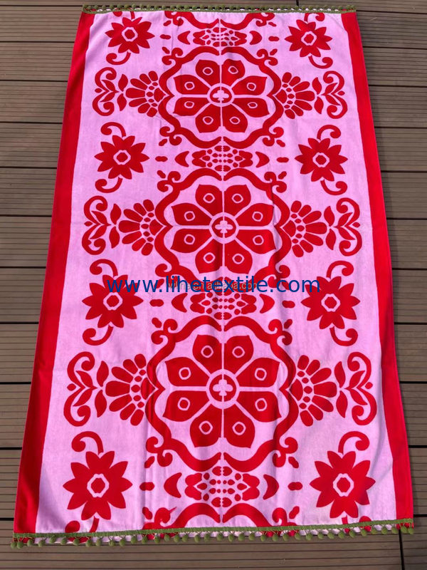 Wholesale 100% Cotton Custom Print Colorful Rectangular Beach Towels with Tassel