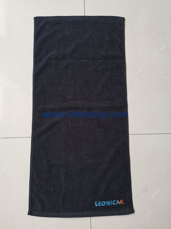 OEM available Eco-friendly black color personalized embroidery logo or packaging design cotton sports towel