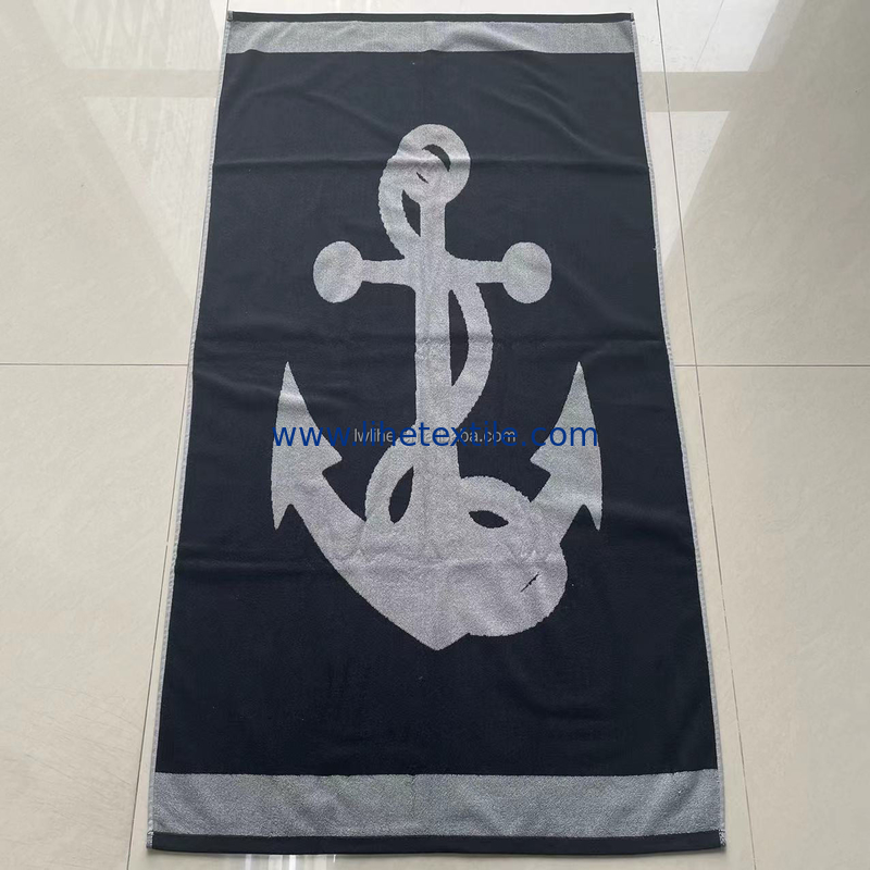 100% cotton jacquard bath towel custom logoNavy anchor velour woven jacquard beach towel