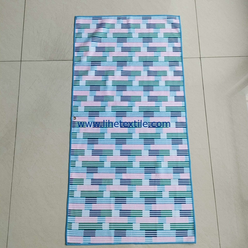 RPET bottle recycled polyester material waffle fabric custom design double side print beach towel with logo