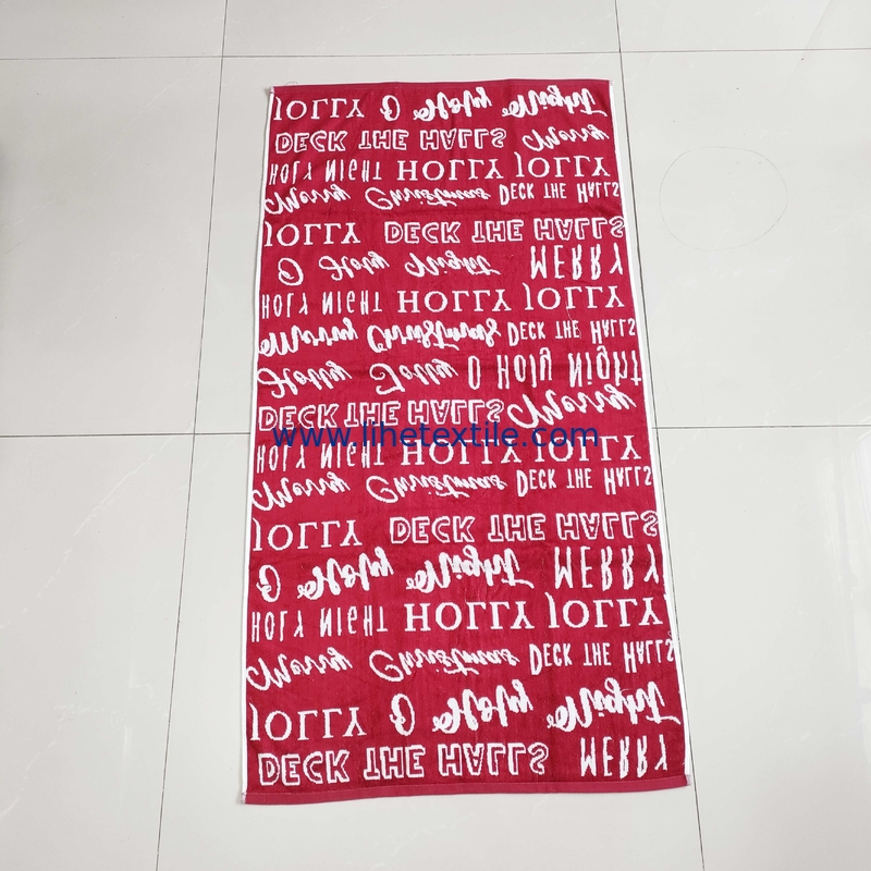 Red custom beach towels 100% thin organic cotton terry checkered word printed woven jacquard beach towels with logo cust