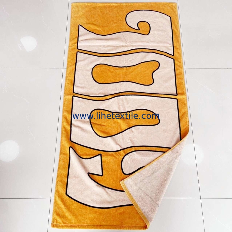 100% cotton double sides printing custom beach towel double sided printed oversize yellow cotton beach towel orange beac