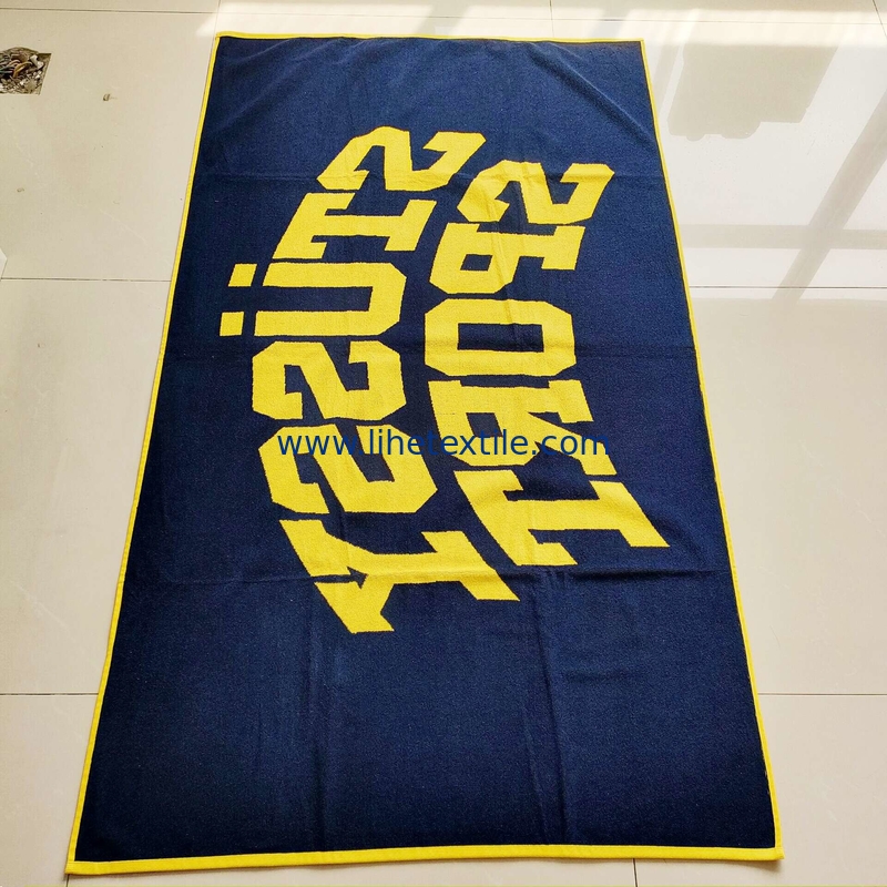 Black beach towel 450gsm velour black and orange yellow yarn dyed jacquard custom beach towels